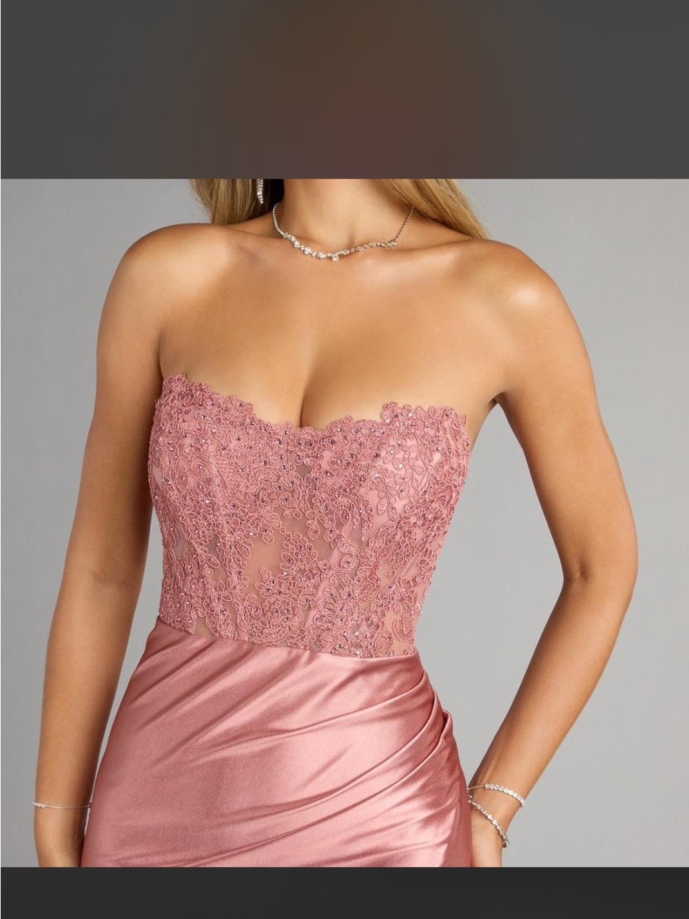 OG $90 Strapless Lace & Satin Mini Dress in Dusty Rose - Picture 3 of 3